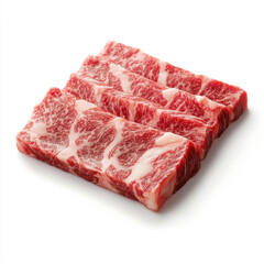 Obraz premium Fresh marbled beef cuts displayed for culinary preparation and cooking inspiration