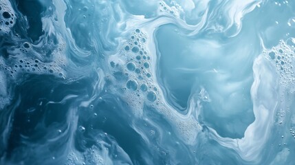 Abstract Swirling Blue Liquid with Bubbles