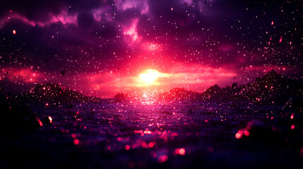 Magical sunset over dark water.