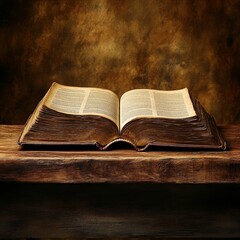 Obraz premium Open Book on Wooden Table in a Cozy Library Setting