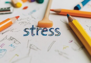 Colorful Stress Illustration with Crayons on Artistic Background