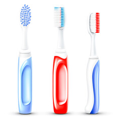 Set of toothbrushes with toothpaste, cut out isolated on white backround