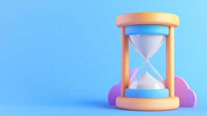 Colorful hourglass on blue background representing time and patience.