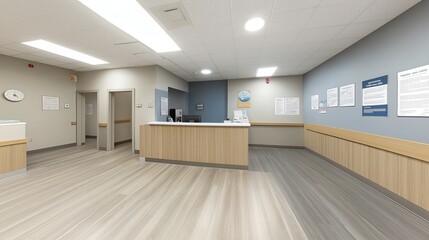 Obraz premium Empty pediatric clinic featuring vaccination posters, conveying a message of preparedness and public health awareness in a serene and hygienic environment.