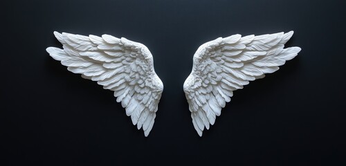 Fototapeta premium A beautiful pair of white angel wings displayed on a black background