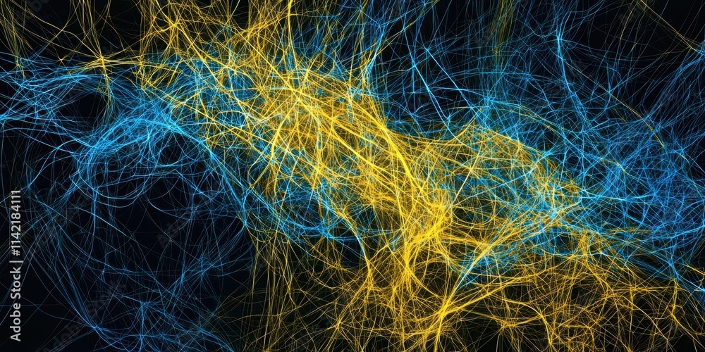 Poster blue and yellow line with many dots