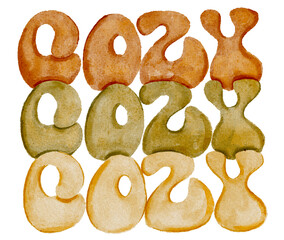 "Cozy" hand-painted lettering -  warm watercolor text for seasonal posters, greeting cards, and social media.