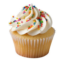 A delicious cupcake with sprinkles, isolated in white, white background
