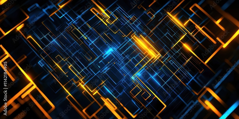 Aufkleber computer generated image of a grid of squares with blue and orange lines