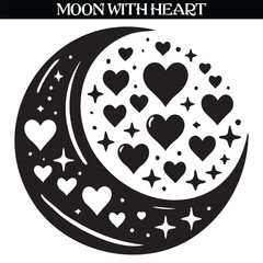 Moon with heart silhouette vector design. valentines silhouette
