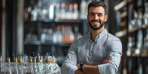 Portrait of a male logistics manager standing confidently in a warehouse, coordinating shipments with a smile and copy space