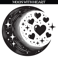 Moon with heart silhouette vector design. valentines silhouette