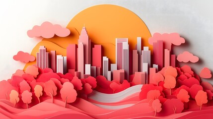 A paper cutout illustration of a city