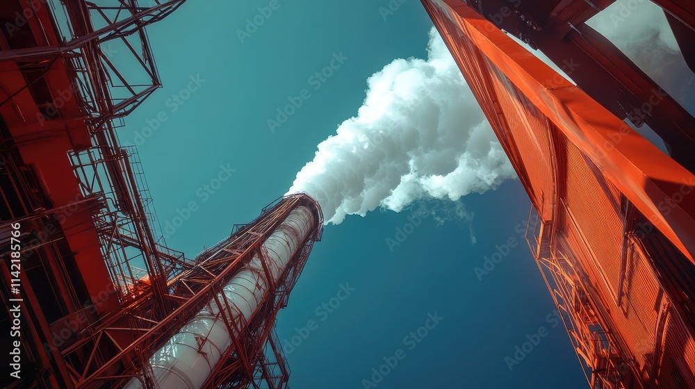 Canvas Prints Industrial Smoke Stack Emitting White Vapor Against Blue Sky