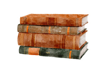 Stack of vintage books-  watercolor book clipart for editorial layouts, posters, and bookish branding.