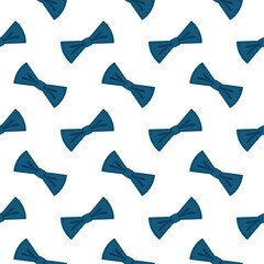 Seamless pattern for gift bag. Fill. Blue bow tie on white background. Vector illustration. Print for packaging and wrapping paper. Ornament for fabric and textile. Men's accessories.