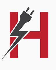 Initial Letter H Electric Logo Concept With Power and Electric Plug Symbol Vector Template