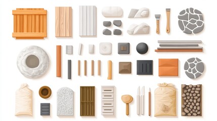 Clean Vector Layout of Construction Materials and Tools