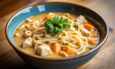 Delicious chicken noodle soup in a bowl