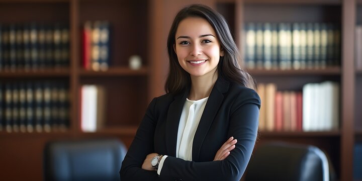 Portrait of a public defender standing confidently in a legal setting