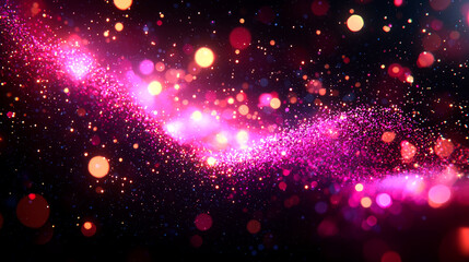 Pink glitter swirl on black background.