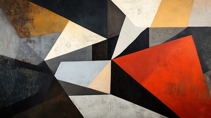 Abstract geometric art with textured, multicolored polygons.