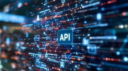 Fototapeta premium Advanced API Technology Concept with Colorful Data Connections and Digital Interfaces