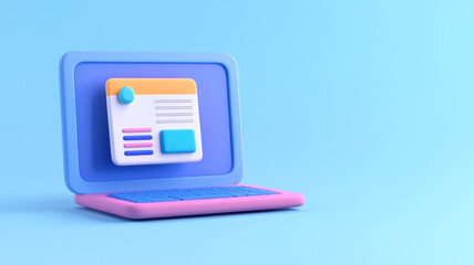 Colorful laptop with a stylized interface on a blue background.
