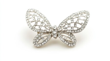 Elegant Silver Butterfly Brooch with Sparkling Clear Stones
