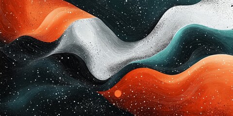 Obraz premium Grainy abstract noisy poster background, orange red white black teal gray color wave noise texture banner header cover design, Generative AI