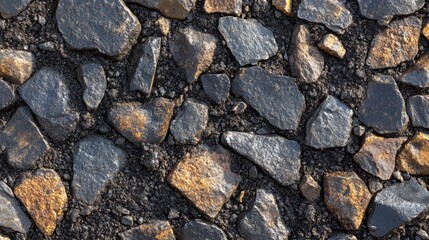 Dark Grey And Orange Stones Set In Dark Mortar