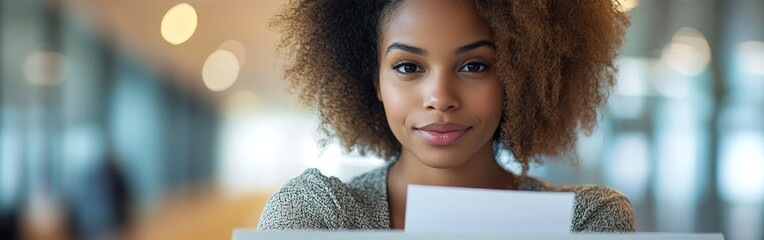 African-American Woman Voting in Patriotic Election Booth