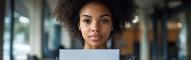 African-American Woman Voting in Patriotic Election Booth
