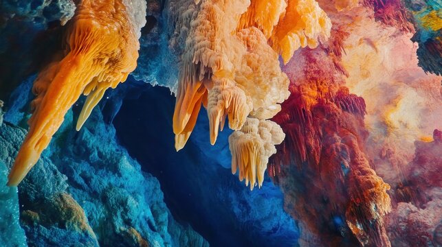 Colorful Stalactites in a Cave