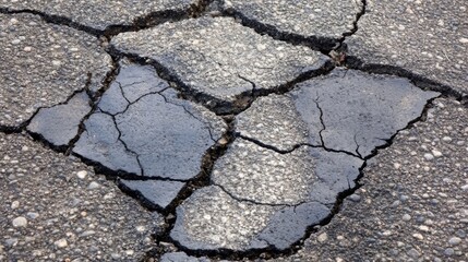 Fototapeta premium Cracked asphalt road surface showing significant damage