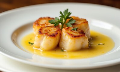 Delicious seared scallops on plate