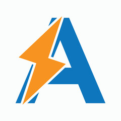 Initial Letter A With Thunder Bolt Symbol. Power Icon Electric Symbol Vector Template