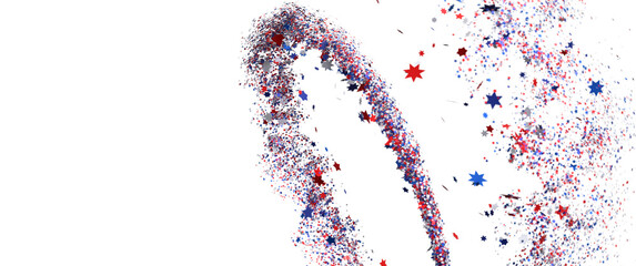 Festive background with confetti in the shape of stars in the color of the American flag. US independence day.