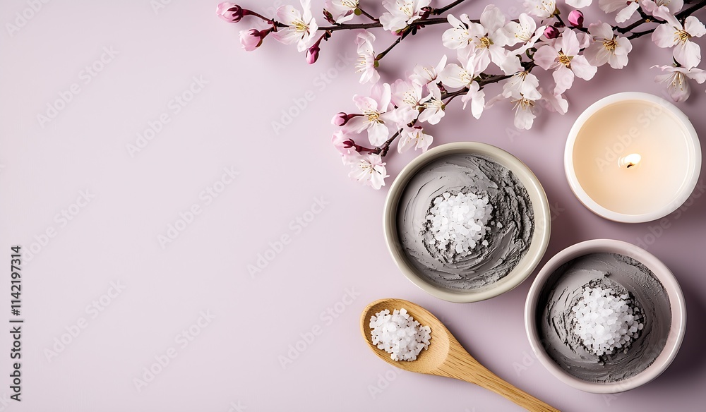 Poster spa essentials with blossoms relaxing and calming treatment with candles and aromatherapy : generati