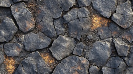 Cracked Dark Stone Surface With Orange Accents