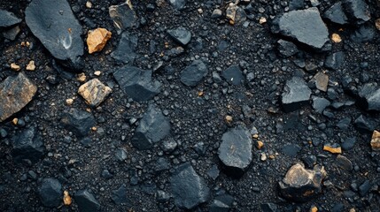 Dark Grey Rocks Embedded In Black Gritty Substance