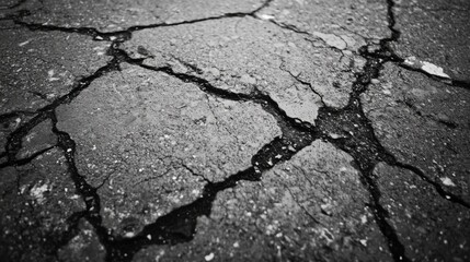 Obraz premium Cracked asphalt road surface showing texture and age