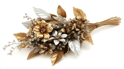 Decorative Metallic Floral Arrangement with Gold and Silver Leaves
