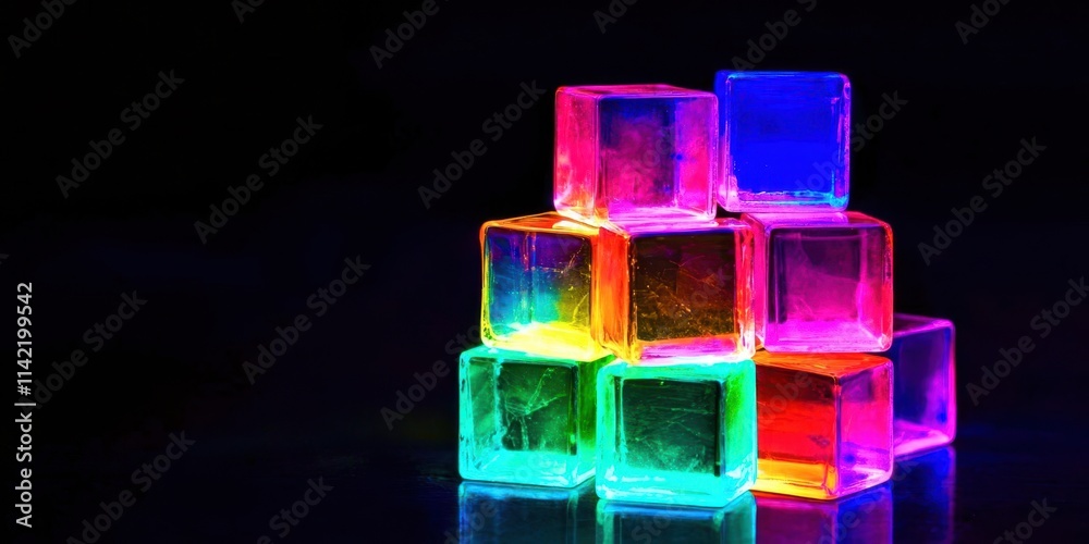 Poster stack of cubes with neon colors
