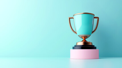 Fototapeta premium Bright trophy on a pastel background symbolizes achievement and success.