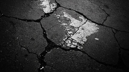 Obraz premium Cracked Asphalt Surface Showing Aged Paint Residue