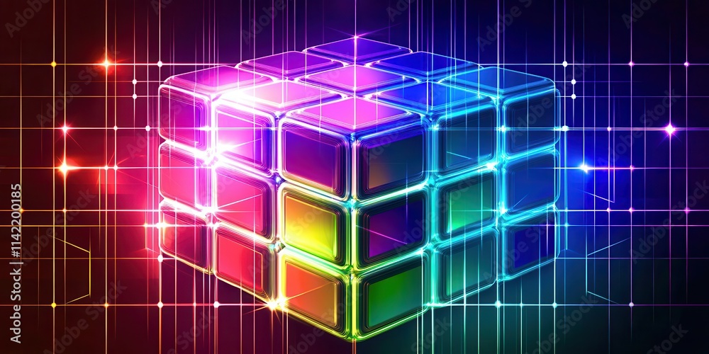 Poster cube with a light on it