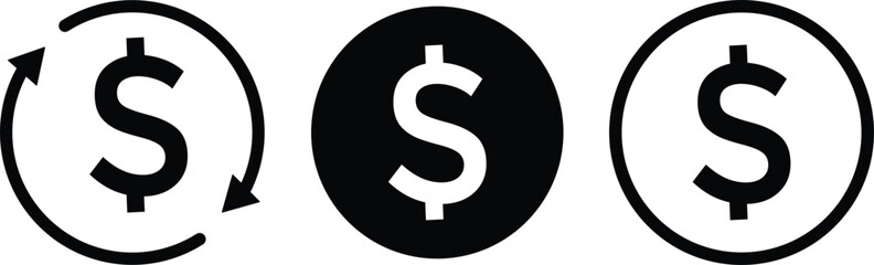 Dollar icon symbol currency black sign. outlined variations. Vector icons in flat style
