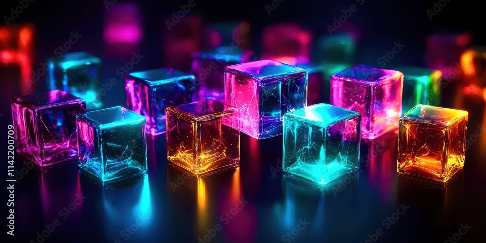 Aufkleber Row of colorful cubes with a blue cube in the middle