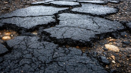 Cracked Asphalt Road Surface Showing Extensive Damage
